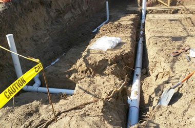 Construction site plumbing pipes